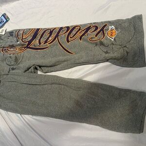 Majestic Gray Sweatpants with Orange and Purple Lakers Design